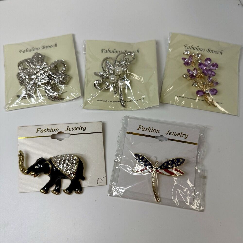 Fashion Brooch 5 Piece Lot All Different All New Bundle